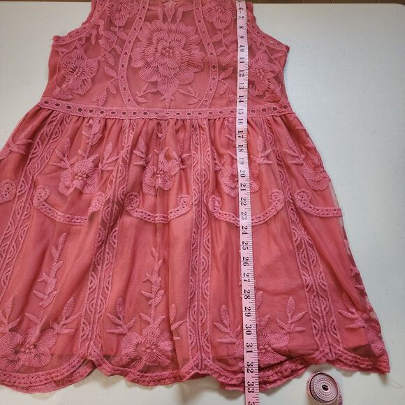 Anthropologie Entro Dress Womens Medium Pink Sleeveless Embroidered Lace Lined - Picture 12 of 13